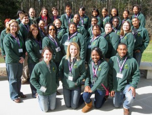 Posing for a group picture on the UNC-TV campus are, from left, in front: VGCC student Rachel Pottern of Wake Forest, instructor/staff member Victoria Klesmith, Vance County Early College High School/VGCC student Joy Herndon, and student Larry Mote of Henderson; second row: staff member Kelly Barker, instructor Sharon O’Geary, instructor Brenda Harvey, student/SGA president Felicia Sanders-Gupton of Warrenton, staff member Trudy Hargrove, student Theresa Chiplis of Norlina, and staff member Jennie Davis; third row: Cindy Snipes of Oxford, staff members Dan Bender, Faye Goode and Claudette Dickerson, student David Henry of Macon, Granville Early College High School/VGCC student Gary Williams, Jr., and Vance County Early College High School/VGCC students Emmanuel Herndon and Jonathan Herndon; fourth row: staff member Susan Boos, Vance County Early College High School/VGCC student Jennie Robinson, Claire Edwards of Henderson, staff member Lisa Edwards, student Elizabeth Bond of Oxford, staff members Sharon Williams, Sharon Perry and Gabby Norfleet, students Ruthie Davis of Warrenton and Jessica Sutton-Corrodus of Oxford, and staff member Jasmine Hightower. Among those who participated but were not pictured were staff members Jean Blaine and Gene Purvis, instructors Carla May and Julie MacDonald, and VGCC President Dr. Stelfanie Williams. (VGCC photo)