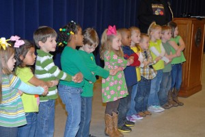 Children from the VGCC Main Campus Child Care Center hold hands while singing a song on diversity on Feb. 27. (VGCC photo)