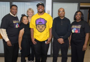 Several students read Black History-themed poetry on Feb. 13. From left are VGCC Black History Month subcommittee chairman/Basic Skills coordinator Glenn Alston, student Cheryl White of Henderson, instructor Gail Washington, who read poetry written by student Myiesha Williams, Corey Terry of Henderson, Christopher Alston of Macon and Black History Month subcommittee co-chair/Business Administration instructor LaTonya Steele. (VGCC photo)