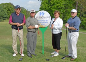 The team of, from left, Phillip Shope, Rusty Pace, Bobbie Jo May and Ronnie Goswick won the morning round of the 29th Annual Vance-Granville Community College Endowment Fund Golf Tournament at the Henderson Country Club on May 7. (VGCC Photo)