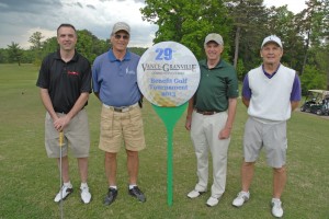 Runners-up in the afternoon round of the 29th Annual Vance-Granville Community College Endowment Fund Golf Tournament on May 7 were the Sportrax team, consisting of, from left, Heath Davis, George Hassinger, Bob Nelson and Kirt Meadows. (VGCC Photo)