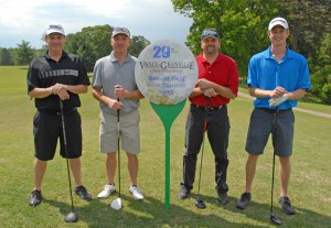 A team from CertainTeed, including from left, Mark Heilman, Jeff Heffner, Tim Denny and Andrew McLachlan, won the afternoon round of the 29th Annual Vance-Granville Community College Endowment Fund Golf Tournament at the Henderson Country Club on May 7. (VGCC Photo)