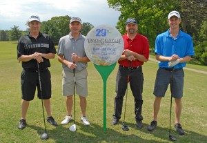 A team from CertainTeed, including from left, Mark Heilman, Jeff Heffner, Tim Denny and Andrew McLachlan, won the afternoon round of the 29th Annual Vance-Granville Community College Endowment Fund Golf Tournament at the Henderson Country Club on May 7. (VGCC Photo) 