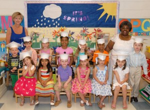 The 2013 graduates of the Vance-Granville Community College Child Care Center included, seated, from left: Annah Gayle Newman, Valentina Ortega-Mora, Ronald Edwin Pittman, III, Brielynn Grace Turner, Maci Bren Satterwhite and Olivia Grace Morris; standing, from left: Henry Wentworth Hall, Michael Edwards Satterwhite, III, Tess Leah DeZurik, Layla Simone Burchette, Kate Nicole DeZurik, Koyant Lamar Billings, Jr. and Nathan Scott Garlock. Standing in back are (left) Child Care Center director Denise Gill and (right) teacher Deborah Harris. (VGCC Photo)