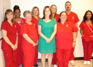 From left, VGCC Phlebotomy graduates Darlene Liddane of Oxford, Barbara Bullock of Youngsville, Rita Poole of Henderson, Carmen Pate of Creedmoor, instructor Kathy Hardee, and graduates April Haskins of Oxford, Melinda Matthews of Brodnax, Va., Tom McGhee of Henderson, and Ernestine Bryant of Henderson. Not pictured: graduates Raymond Jones and Laketa Bumpers.