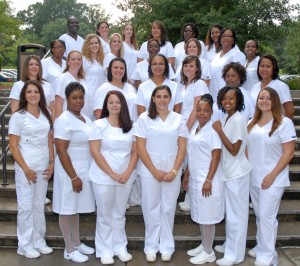 Graduates honored at the VGCC Practical Nursing pinning ceremony included, first row, from left: Michelle Andrews, Chamara Enis, Jordan West, Catherine Limbrouris, Adrienne Wilson, Ashley Green, and Brittany Lynn McFarland; second row, from left: Crystal Tippett, Yevette Rothgery, Lona Crouse, April Williams, Loftin Foster, Sherry Rucker, and Andrea Rafales Hawkes; third row, from left: Vishonda Clark, Ashton Brummitt, Sarah Brame, Kimberly Garland, Laura Murray, Nichole Mills, and Roselyne Muhimpundu; fourth row, from left: Nyamweya Omundi, Ashley Turner, Morgan Yount, Marta Saldana, Rosemary Ombajo, and Nicole Perry; not pictured: Emily Litzenberger and Shermika James. (VGCC photo)