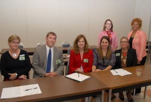 The first-ever meeting of the VGCC Paralegal Technology Program Advisory Committee was held Oct. 29. Members include, seated from left, Becky Thomas, manager of Staffmark in Henderson, attorney Michael Waters of Perry & Waters in Henderson, paralegal Gina Phillips of the District Attorney’s office in Oxford (advisory committee chair), assistant district attorney Kristin Peebles (vice-chair), and Franklin County Clerk of Superior Court Patricia B. Chastain. Standing, from left, are VGCC Paralegal Technology student Sabrina Steuer of Youngsville and program head/instructor Antoinette C. Dickens. Other members of the committee not pictured are attorney Thomas H. Clifton, Granville County Clerk of Superior Court JoAnn Averette and Vance County Clerk of Superior Court Deborah W. Finch. (VGCC photo)