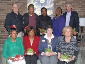 Among the most recent VGCC retirees honored Dec. 18, 2013 were, seated from left, Sylvia Jones of Durham, Vanessa Jones of Norlina, Maria Bailey of Henderson and Lydia Powell of Oxford; standing, from left, Curtis Tyndall of Henderson, Paul Giddings of Henderson, Nwamaka Uchebo of Durham, Brenda Gant of Henderson and Bobby Van Brunt of Henderson. Not pictured: retirees Mary Anderson, Denise Davis, Laurel Holmes, Robert Litzenberger, Laura Peace, Gene Purvis, and Aaron Randall.