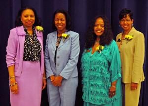 From left, guest speaker D. Carr Thompson, VGCC President Dr. Stelfanie Williams, School-Age Education program head/Campus Action Project coordinator Jackie Heath and Vice President of Academic & Student Affairs Dr. Angela Ballentine. (VGCC photo)