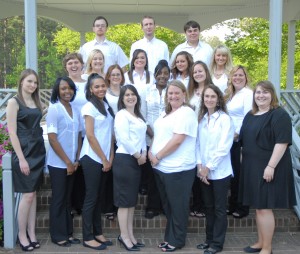 Vance-Granville Community College Pharmacy Technology students who received their pins May 7 included, first (front) row, from left: Kelsey Hale, Latonya Morton, Monitra Cowell, Courtney Abbott, Nicole Darnell, Kimberly Senter and Samantha Carter; second row, from left: Brittany Collier, Kristi Rowland, Tamara Marshall, Emily Yancey and Kristi Kirkland; third row, from left: Krystal Schronce, Victoria Burwell, Anna White and Hope Brummitt; fourth row, from left: Jimi Hicks, Jason Stevens and Christopher Campbell. (VGCC Photo)