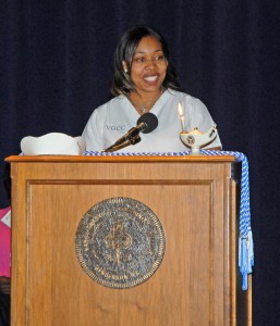 Paris Williamson speaks during her VGCC Nursing class pinning ceremony in May. (VGCC Photo)