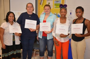 VGCC students who completed the training included, from left, Andrea Hayes, Brandy Pendergrass, Adrienne Adcock, Brandie McLean and Shannon Manning. (VGCC photo)