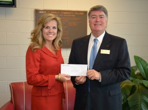 Duke Energy District Manager Tanya Evans (left) presents contributions to VGCC Endowment director Eddie Ferguson. (VGCC photo)
