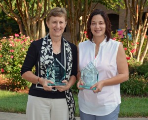 VGCC’s 2014 award winners included, from left, Staff Member of the Year Kathy Ktul and Faculty Member of the Year Tomeka Moss. (VGCC photo)