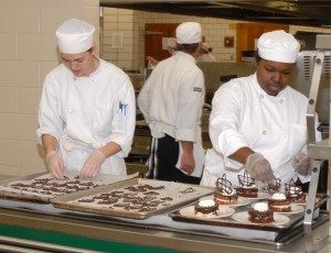 VGCC Culinary Arts students prepare desserts to be served for a Vanguard Café lunch. (VGCC Photo)