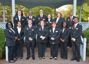 The Vance-Granville Community College student ambassadors for 2014-2015 include, in front, from left: Ambrianna Winston, Sherly Gerardo, Adam Rooker, Theresa Chiplis, Dianna DeWeese, Joy Herndon and Daniel Davis; in back, from left: Cassie Harris, Joseph Richardson, Geoffrey Arnott, Shane O’Malley, Kathy Conant and Jonathan Herndon. (VGCC Photo)