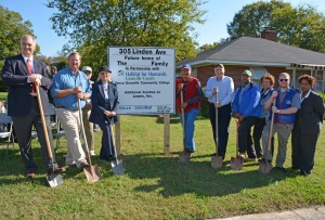 Taking part in the ceremonial groundbreaking of the new Habitat for Humanity project were, from left, Granville County Habitat for Humanity board members Robert Williams and Bonn Williams, volunteer and Granville County Habitat co-founder Robert Wainwight (in back), Ruby Greene of Raleigh, Oxford Mayor Pro Tem Howard Herring, Granville County Board of Commissioners Chairman David Smith, VGCC Carpentry program head Keith Tunstall, board member Gloria Boone, Lowe’s assistant store manager Richard Price, and board chair Cheryl Hart.  (VGCC photo)
