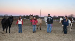 Pictured at the Rockin’ E Ranch in Warrenton, from left, are instructor Debbie Glanz of Warrenton with her horse, “Hero,” and students Doreen Darnell of the Shocco community in Warren County with “Cheyenne,” Keith Jackson of Shocco with “Lavender” and Devon Tabbert of Manson with “Razzle.” (VGCC photo)