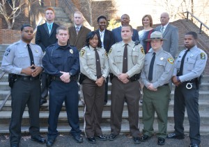 On front row, from left, VGCC Basic Law Enforcement Training Class 99 graduates Reginald Williams, Jr., Joshua Justice, Montoya Stevenson, Jeremy Horne, David Trenor and Lamar Hargrove; on back row, from left, graduates Ethan Campbell, Joe Wright, Cortney Hargrove, Rufus Sales and Katelyn Jensen with interim VGCC law enforcement training coordinator Glen Boyd. (VGCC Photo)