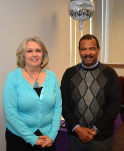 Carolyn Ayscue and VGCC Dean of Students George Henderson are seen here at Ayscue’s retirement reception. (VGCC photo)