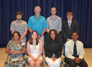 VGCC students from Vance County who were inducted into the Phi Theta Kappa honor society on April 14 included, seated, from left: Andrea Hayes, Mallory Falkner, Zsaquiela Hawkins and Stephon Sample; standing, from left: Benjamin Layton, Lawrence Yates, William Nutt and Thomas Grissom. (VGCC Photo)