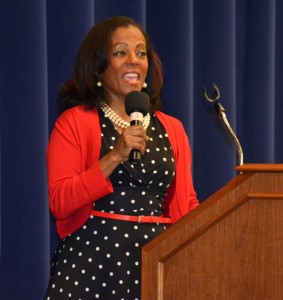 Anita Hicks, seen here speaking in the VGCC Civic Center at a women’s business luncheon. (VGCC photo)