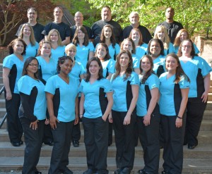 Members of the 2015 Radiography graduating class at Vance-Granville Community College who received their pins May 11 included, on first (front) row, from left: Juli Mitchell-Luther, Patricia Webb, Amber  Lankford, Abigail Willey, Katie Sumner and Donna Beasley; second row, from left: Anabel Vaughn, JoLynne Winstead, Audra Woods, Christina Cates, Mahala Tant, Michelle Griffin and Amberly Stepp; third row, from left: Vonda Ard, Carmen Pate, Whitney Pleasant, Jenna Tally, Lindsey Hinkle, Chelsea Woods and Heather Jones; fourth row, from left:  Ray Burnette, Anthony Andrews, John Kelly, Joseph Ahrens, Dean Morron and John Britton. (VGCC Photo)