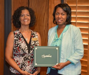From left, Veta Pierce-Cappetta is congratulated by VGCC President Dr. Stelfanie Williams on her graduation from the North Carolina Community College Leadership Program. (VGCC photo)