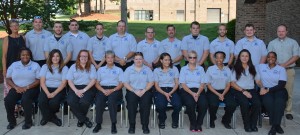 Seated, from left: EMT-Paramedic graduates Modjeska Thrower, Adreanna Flick, Ashlee Limer, Phyllis Stokes, Crystal Talley, Kelly Mubarez, Susan Rice, Morrissa Lawrence, Idabelle Proffitt and Nathasia Lofton; standing, from left: instructor Vivian Loyd, graduates Jamie Orr, Shane Rounds, John Gardner, Christopher Rigg, Jeffrey Harris, Timothy Fulcher, Paul Tidwell, Justin Chambers, Hunter Rigsbee and Luke Choplin, with EMS coordinator Stephen Barney. (VGCC photo)