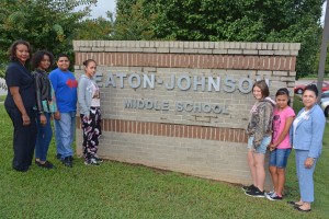 From left, VGCC Dean of Business & Applied Technologies Angela Gardner-Ragland, seventh-graders Juccia Davis and Elijah Hawkins, eighth-grader Melannie Garcia, seventh-graders Kasey Edwards and Nanci Escamilla, and counselor Dr. Priscilla Chavis-Lockley. All the students are EJMS ambassadors. (VGCC photo)