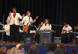 musicscholars-christmasconcert.jpg:  From left, students in the VGCC Music Scholars program, Tiffany Barnes of Henderson, Charles Keith of Raleigh, Shontiara Williams of Oxford and Kaleb Williamson of Bullock, perform during the Vance-Granville Community Band Christmas concert. (VGCC photo)