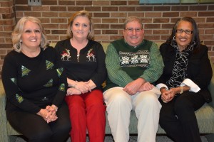 Among the most recent VGCC retirees honored Dec. 17, 2015, were, seated from left, Carolyn Ayscue of Henderson, Glenda Bowman of Henderson, Philip Mondou of Raleigh and Vivian Smith of Norlina. Not pictured: retirees Phyllis “Button” Brady, Wendy Frandsen, Dana Jenkins and Herbert Washington. (VGCC photo)