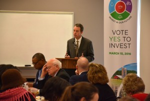 Dr. Marshall Stewart of N.C. State University discusses the Connect NC bond referendum during a meeting at VGCC’s South Campus. (VGCC photo)