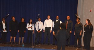 A choir of students, faculty and staff from VGCC’s South Campus perform during the Black History Month program. Student Starsha Hargrove directed the choir. (VGCC photo)