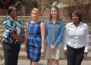 VGCC students from Vance County who were inducted into the Phi Theta Kappa honor society on April 19 included, from left: Emory Gant-Hawkins, Jennifer Burns, Harli Sams and Hayya Wright. (VGCC Photo)