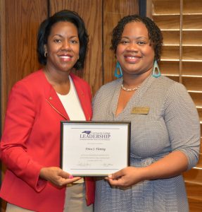 From left, VGCC President Dr. Stelfanie Williams congratulates Dr. Erica Fleming of Creedmoor on her graduation from the North Carolina Community College Leadership Program. (VGCC photo)