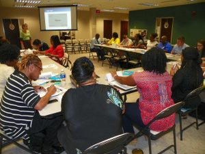 Teachers from Eaton-Johnson and Henderson middle schools are shown working during an AVID training session on June 1.